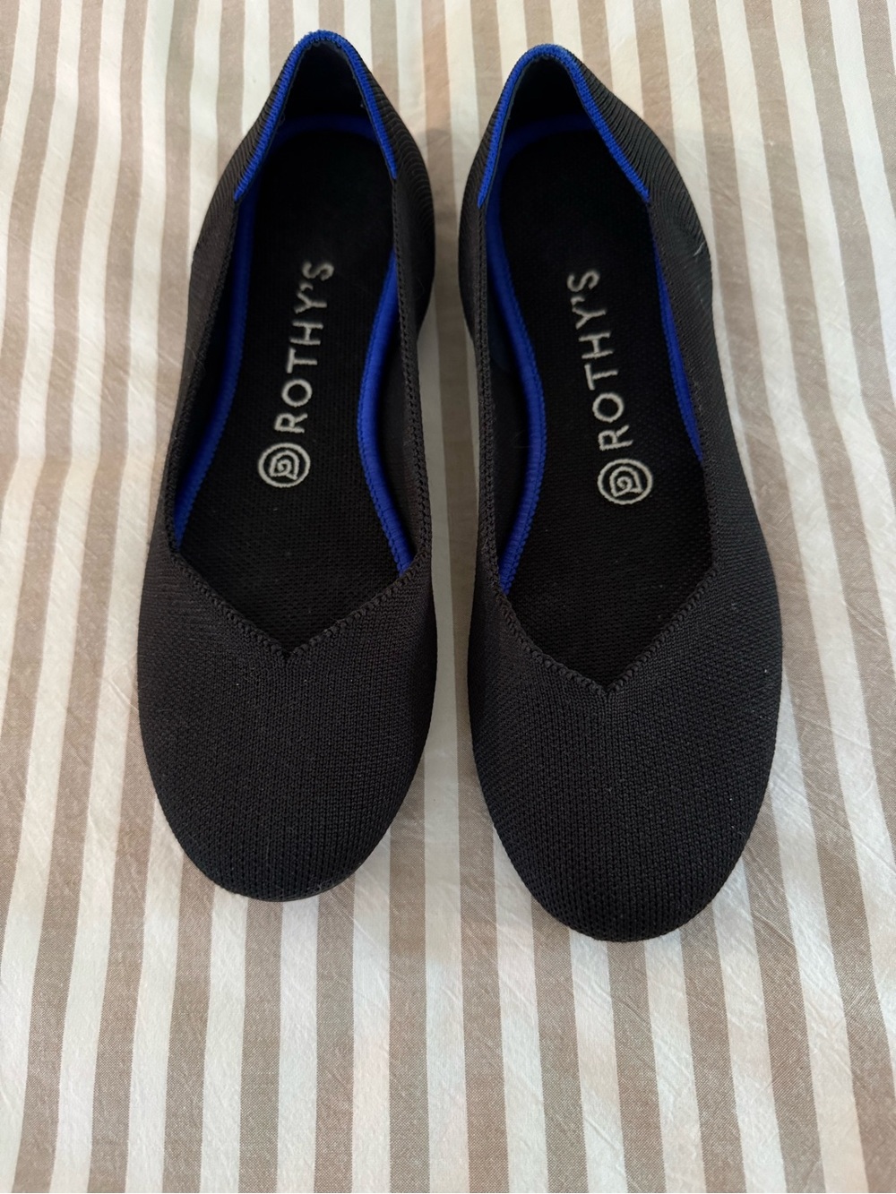 Rothy's Black Ballet Flats with Blue Trim